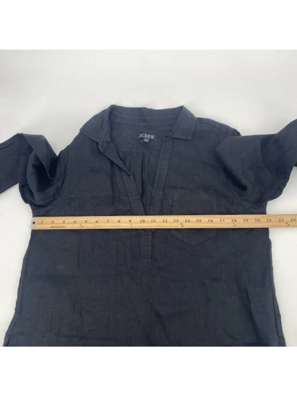 J. Crew Size M Black Popover 100% Linen Shirtdress Tunic Midi Dress Coastal